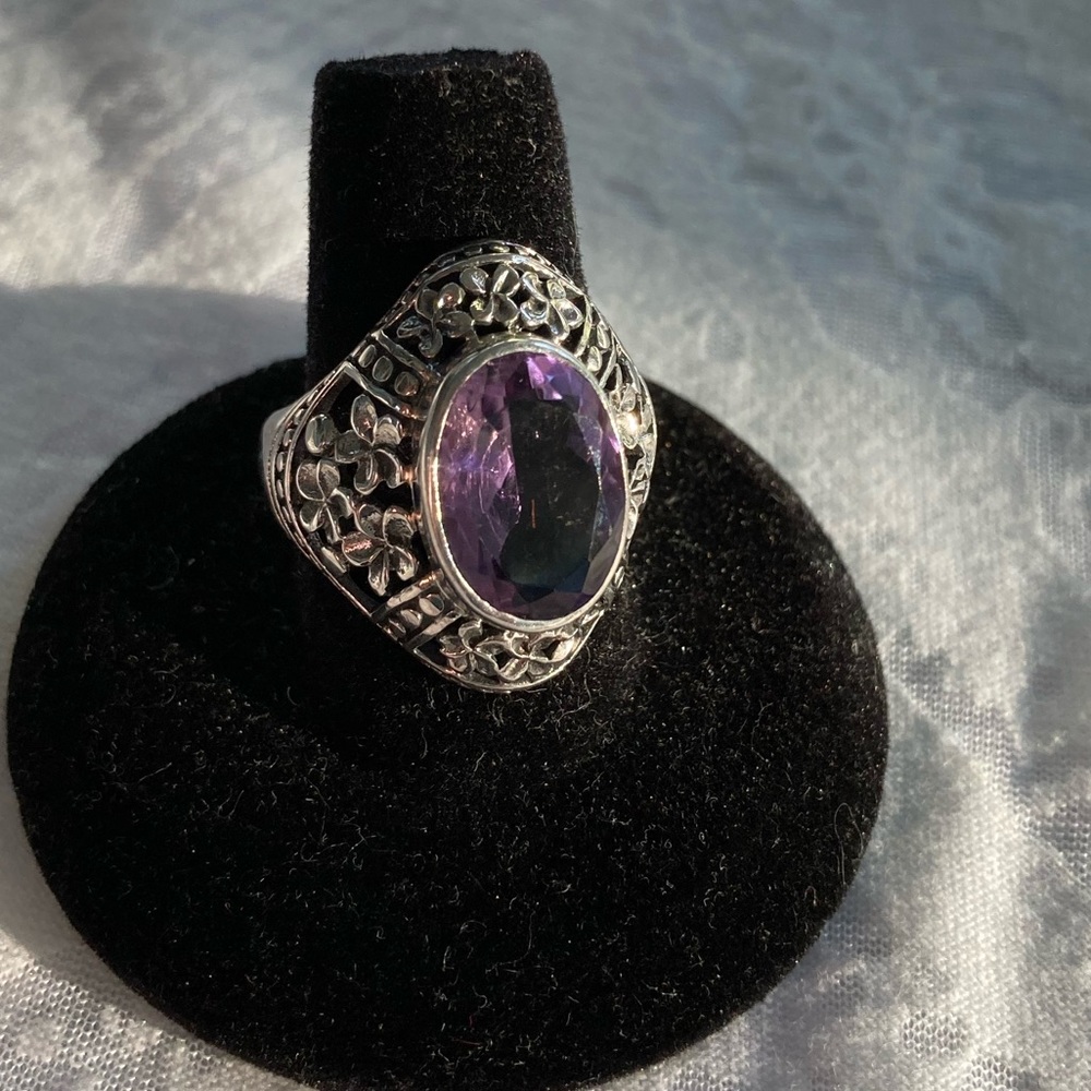Sterling amethyst oval filigree ring size 8.5